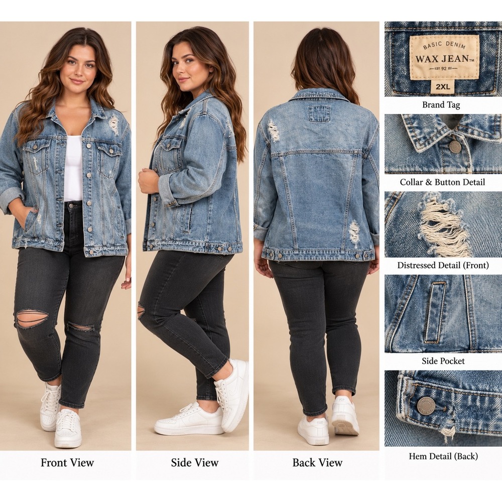Wax Jean Denim Jacket Womens 2XL Blue Streetwear Americana Distressed 90091XL